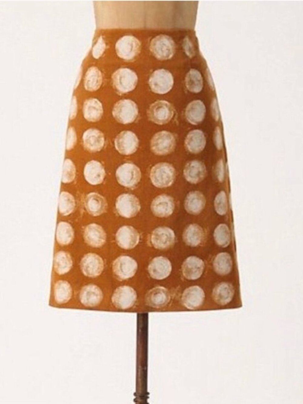 Maeve Anthropologie Boho Chic Corded Midi Rust Pencil Skirt Polka Dot Print